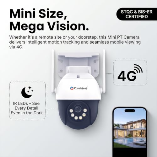 Image of Consistent 3MP 4G PAN-TILT ATC Outdoor Camera | IP66 Rated | Two Way Audio | Human Detection | 4G SIM Support | 256GB Memory Card Cloud Storage | Alexa Compatible | STQC Certified.