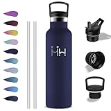 Grsta Botella Agua Acero Inoxidable, 500ml Botella Termica, sin BPA, Botellas con Pajita, A Prueba de Fugas, Garrafa Termica, Acero Inoxidable 18/8, Termo de Agua para la Escuela, Viajar, Oficina