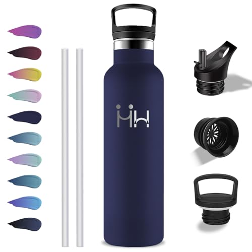 Grsta Botella Agua Acero Inoxidable, 500ml Botella Termica, sin BPA, Botellas con Pajita, A Prueba de Fugas, Garrafa Termica, Acero Inoxidable 18/8, Termo de Agua para la Escuela, Viajar, Oficina