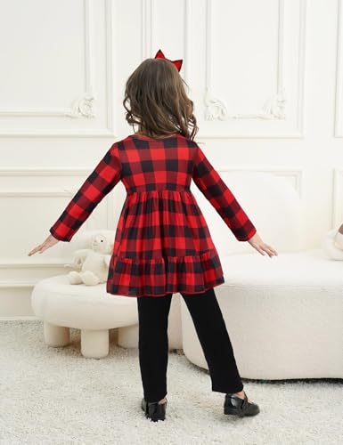 Image of Toddler Girl Clothes Long Sleeve Ruffle Dress Top and Jeans Pants Toddler Girl Fall Outfits