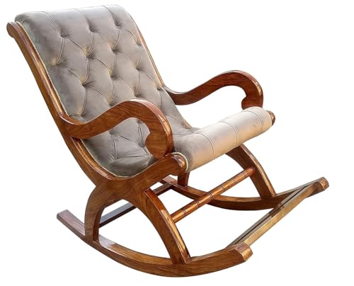 Image of Solid Sheesham Wood Rocking Chair for Living Room | Ergonomic Resting Chair for Relaxing and Pregnant Women (Black) (Grey)
