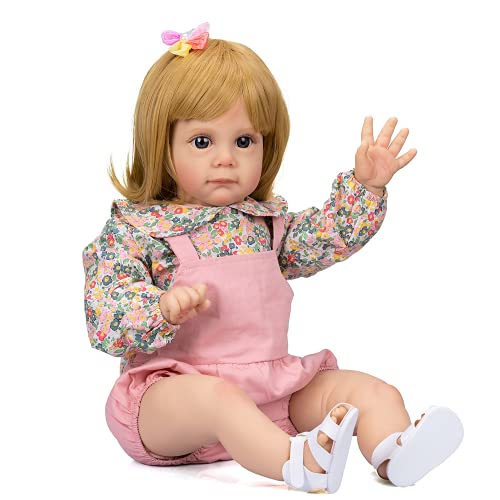 yuela 60CM Bebe Puppe Reborn Kleinkind Mädchen Maggie mit blonden Haaren Kuscheliges kleines Mädchen Puppe Hochwertiges Geschenk für Kinder – Bild 3