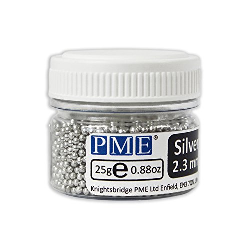 PME Silver Edible Sugar Pearls Balls Cup Cake Topping Icing Decoration 2.3mm 25g, Standard