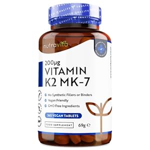 Vitamine K2 MK-7 200mcg – 365 micro-comprimés végétaliens (pas de gélules) – Contribue au maintien d&rsquo;une ossature normale – Ménaquinone MK7 très puissante – Nutravita