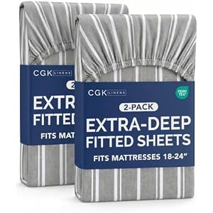 CGK Linens 2 Pack Extra Deep Cal King Fitted Sheets - Grey Stripes