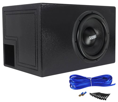 Sundown Audio E-12 V.4 D4 Bundle: 12 in 1500 Watts Peak / 750-Watt RMS Car Subwoofer, RQB12 Vented Sub Enclosure, Complete Single Sub Box Installation Kit, 3-Items