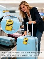 Ksriylm 2 Stück PU Leder Kofferanhänger,Wasserdichte Gepäckanhänger für Koffer mit Adressschild und Edelstahl Drahtseil,Schnellen Auffinden Kofferanhänger für Kreuzfahrte Flugreise,Gelbe Slogan – Ansicht 6