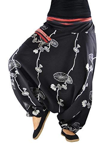Virblatt - Harem Pants For Women | 100% Cotton | Hippie Pants Women Drop Crotch Pants Women Genie Pants Aladdin - Halluzination Black S/M #TOP2