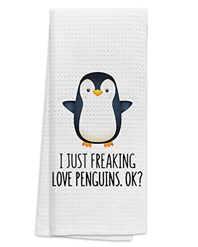 Tunw I Just Freaking Love Penguins Ok Soft And Absorbent Bathroom Kitchen Towels,Cute Penguin Hand Towels Dish Towels Beach Towels 16″×24″,Gifts For Penguin Lovers Women Girls Sister Friends #TOP16