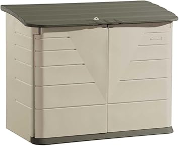 Rubbermaid Large Horizontal Resin Outdoor Storage Shed With Floor (5 x 4 Ft) Weather Resistant, Beige/Brown, Organization for Home/Backyard/Pool Chemicals/Toys/Garden Tools/Porch/Patio Cushions