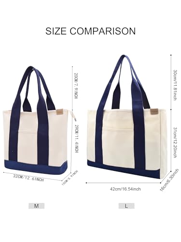 Image of TeeYee 16oz Canvas Tote Bag Casual Multi pockets Handbags Large Capacity Shopping Shoulder Bag with Pocket Bags Work Purses
