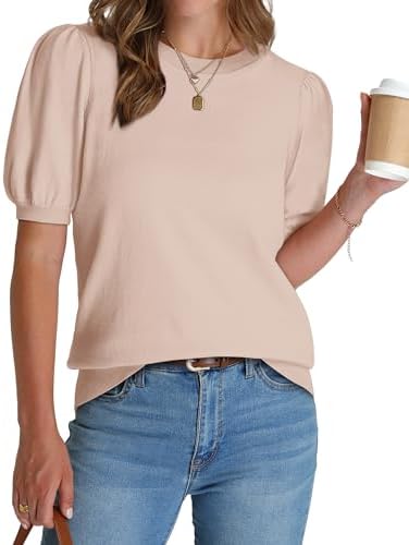 WIHOLL Women's Puff Short Sleeve Sweater 2026 Spring Summer Tops ...