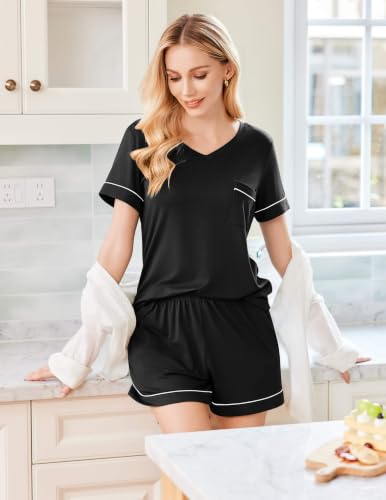 Image of Ekouaer Pajama Sets for Women 2 Piece Short Sleeve Lounge Shorts Set