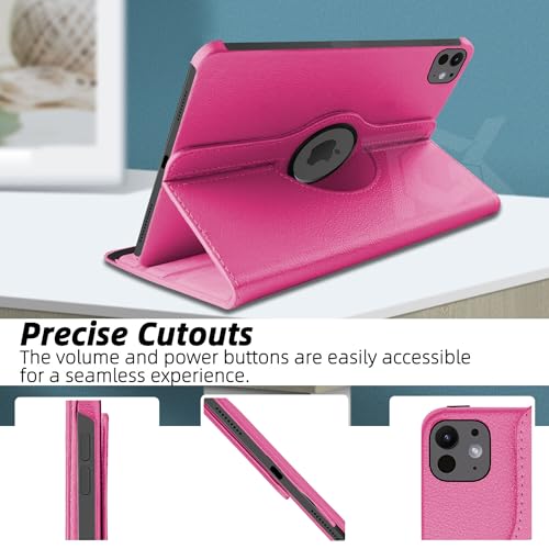 Image of TGK Rotating Case for iPad Pro 11 Inch M5 2025 /M4 2024 Model A3357 /A3358 /A3359 /A2836 /A2837 /A3006, Cover for 6th /5th Gen iPad Pro 11 inch (Hot Pink)