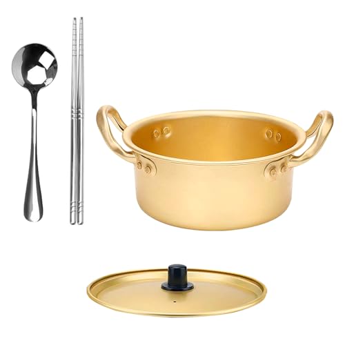 Korean Ramen Pot, Noodle Pot With Lid Spoon And Chopsticks (1pair), Korean Cookware Ramen Pots For Kitchen Cookware, 6.3 Inch (6.3