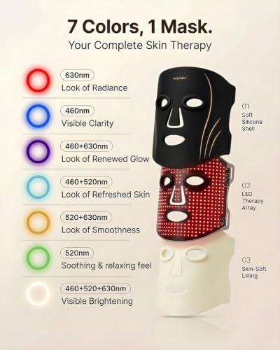 Image of Red Light Therapy Mask, Red Light Therapy for Face | LED Face Mask with 850nm NIR and 7 Colors, with 296 LED Beads for Anti-Aging, Soft Silicone Design