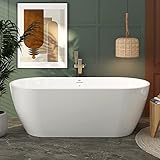 FerdY 67' Bali Acrylic Freestanding Bathtub, Gracefully Shaped Freestanding Soaking Bathtub, cUPC...