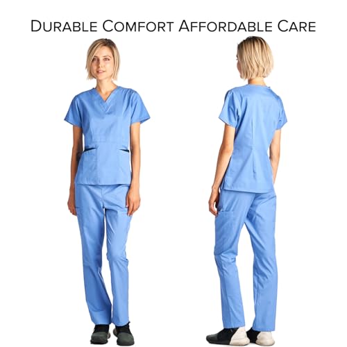 Medical Uniform Women's Scrubs Set Stretch Contrast Pocket Ceil Blue S - Thumbnail 2