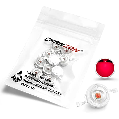 Chanzon 10 ̃nCp[ LED `bv 3W [g̐A琬Cg (650nm-660nm / 400mA-500mA / DC 2V-2.2V / 3 bg) SMD COB G~b^[ _CI[h R|[lg 3 W r[Y DI