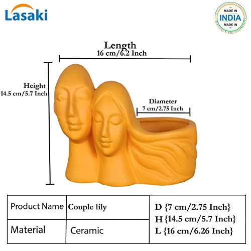 Image of Lasaki Couple Lily Ceramic Pots for Indoor Plants, Planters, Flower, Pots, gamla, Outdoor, Balcony, Home, Garden, Office Decor, Succulent Pot(L - 16 X W - 10 X H - 14.5 cm)(Plants not Included)