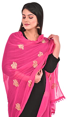 Image of YOUTHQUAKE Golden Patti Embroidered Work Chiffon Dupatta for Womens & Girls with Jaalar Lace