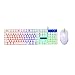 Vvciic Retro Tastiera retroilluminata Set di Mouse USB Sospensione cablata combinata per PC Gamer, Rainbow Cool Gamer e Kit Bianco