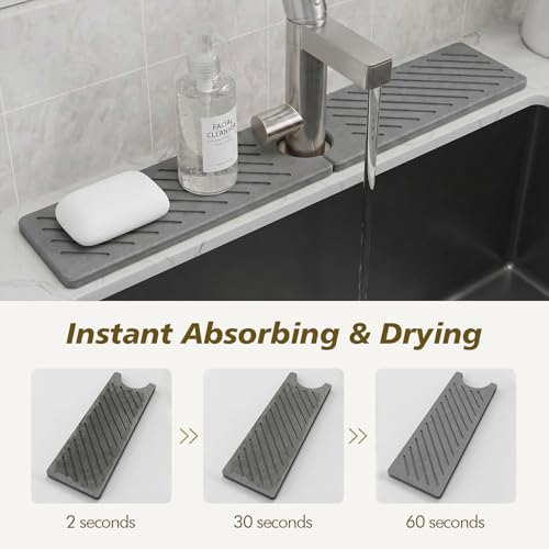 Stone Faucet Mat for Kitchen Sink,Absorbent Drying Mat(Dark Gray,23.6"×3.9" by DO.COOL LIFE - Used condition - Image 5