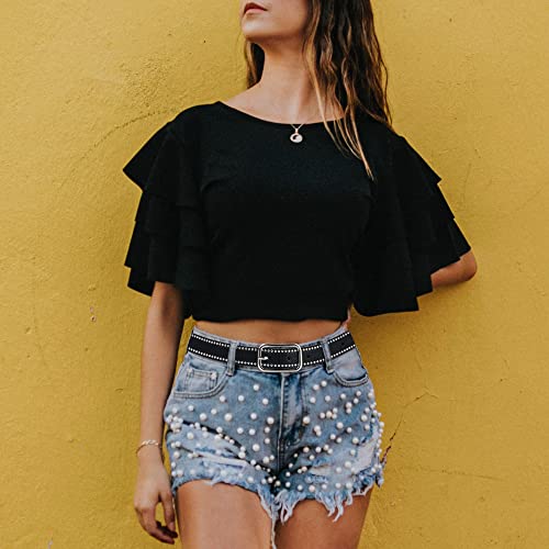 Black Studded Belt for Women Leather Belt for Dress Jeans Vintage Western Style3