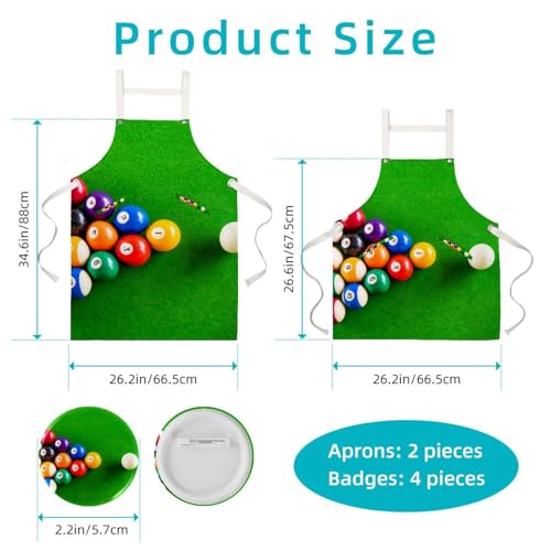 Tablier de cuisine imprimé billard multicolore avec 4 broches de fixation - 2