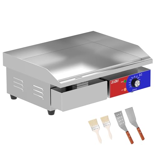 Image of 22'' * 14'' Commercial Electric Countertop Griddle -110V Flat Top Griddles w / 122-572F Adjustable Temperature and Non-Stick, 3000W Stainless Steel Electric Griddle w / 10mm Thick carbon steel