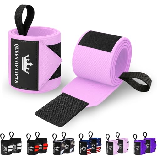 TECEUM Weightlifting Wrist Wraps with Thumb Loop – Pink – Queen of Lifts – 12 inch – Heavy-Duty Workout Wrist Support & Protection – Ideal for Powerlifting, Strength Training, Bodybuilding
