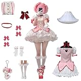 Female Anime Madoka Magica Cosplay uniform Halloween Kaname Madoka Costume with Tulle Skirt Brace