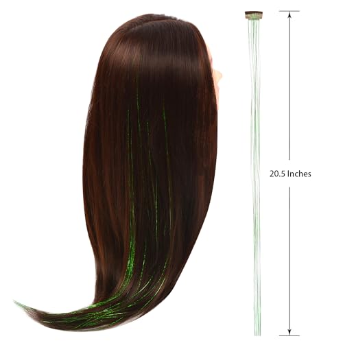 6 Pcs Clip in Hair Tinsel Kit 20.5 Inches Heat Resistant Glitter Tinsel Hair Extensions Fairy for Women Hair Styling Party Gift (Green) - Image 2