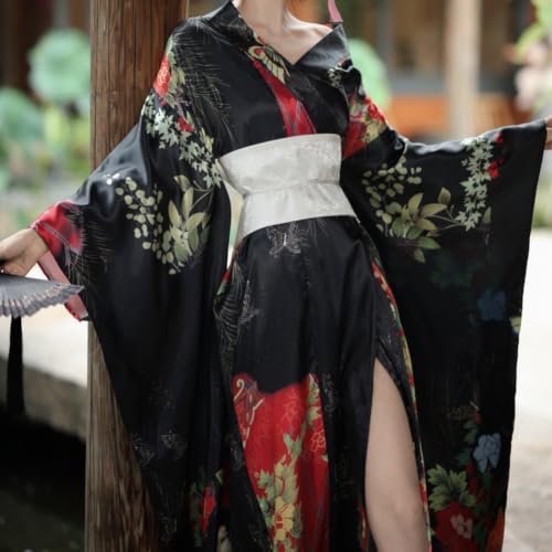 Kimono yukata tradicional japonés con faja obi de flores para mujer 4