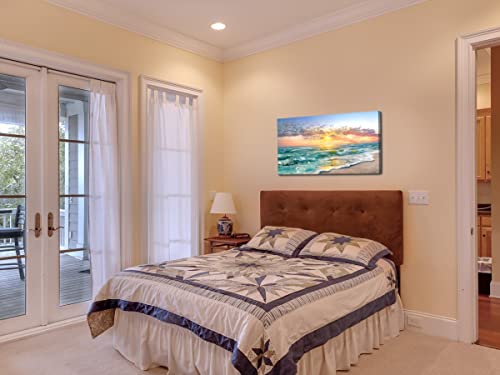 Beach Ocean Wall Art Pictures For Living Room - Canvas Print Wall Art Beach Sunset Ocean Waves Nature Pictures Framed For Bedroom Farmhouse Office Wall Décoration Teal Blue 40"X20" #TOP5