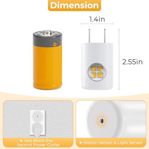 Image of 4-Pack Motion Sensor Night Light, Plug-in Wall LED Nightlight with Dusk to Dawn Sensor, Auto On /Off, 2700K Warm White 100 Lumens, Rotatable Plug-in Design for Hallway Staircase Bathroom Kitchen