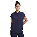 Leaddol Scrub Tops for Women, Mandarin Collar Oversized Fit Soft Stretch Medical Scrub Shirts with 2 Pockets Navy Blue