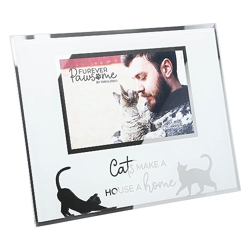 Pavilion Gift Company - Cat Frame, Glass Photo Frame, Beautiful Gifts For Cat Lovers, Glass Sentiment Cat Picture Frame, Kitten Themed Photo Frame, Cat Mom Gifts, 4x6 inch Photo, White