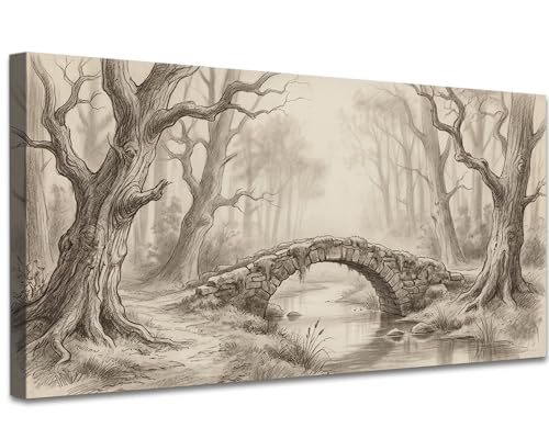 Hzddty Vintage Rural Wall Art, Neutral Sketch Style Canvas Wall