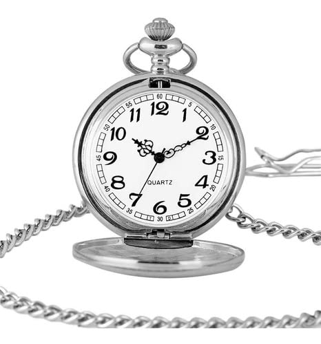 Relógio De Bolso Com Corrente Antigo Vintage Prata Liso