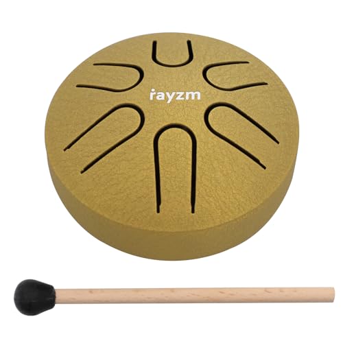 Rayzm Tambor de Lengua de Acero de Titanio de Bolsillo, 3 Pulgadas (8cm) 6 tonos A-Key Handpan Tank Drum, mini tambor de mano instrumento de percusión de escala pentatónica.