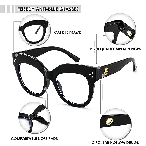 Image of FEISEDY Cat Eye Blue Light Glasses Oversized Vintage Chunky Computer Glasses for Women Hipster Party B0026