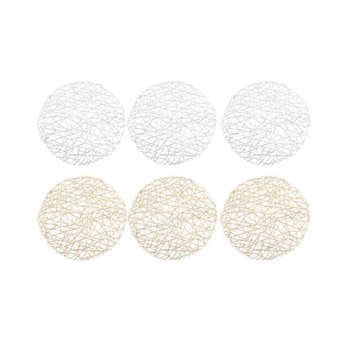Pokinge 6 Salvamanteles Individuales Redondos de Ratán Trenzado Mimbre de 38 cm, Tapete Hueco Bajoplatos de Mesa Rural, Hecho a Mano, Tejido para Comedor, Almohadillas Antideslizantes
