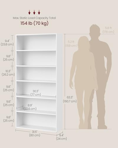 Image of VASAGLE CUSTOS Collection - Bookshelf, 6-Tier Bookcase, Book Shelf, Open Storage Shelf, 9.4 x 31.5 x 63.3 Inches, for Living Room, Home Office, Dining Room, Cloud White ULBC412W01