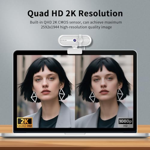 Webcam 2K USB avec micro intégré pour ordinateur et visioconférence