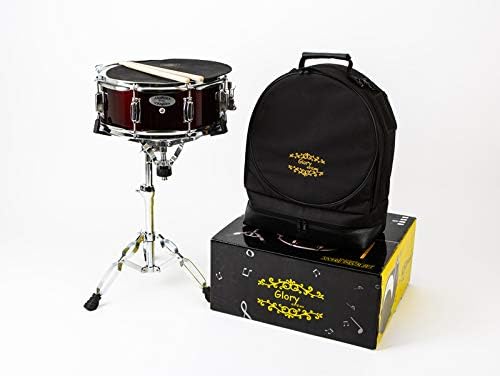 Glory Snare Drum Set With Case, Snare Drum Stand, Sticks, Practice Pad and Strap, for Beginners and Students,-Red Color