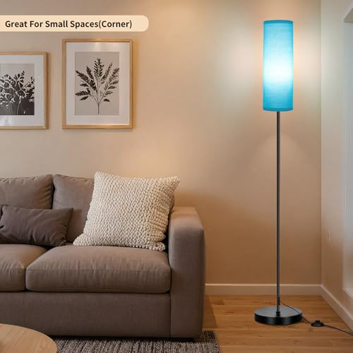 Image of FRIDEKO HOME Floor Lamp with Turquoise Shade, Simple Design with Foot Pedal Switch, Small Tall Lamps for Living Room Bedroom, Corner Floor Stand Light with Black Pole Lamp (No Remote /No Bulb)