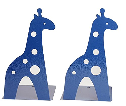 Serre-livres girafe antidérapant bleu en métal robuste pour étagère