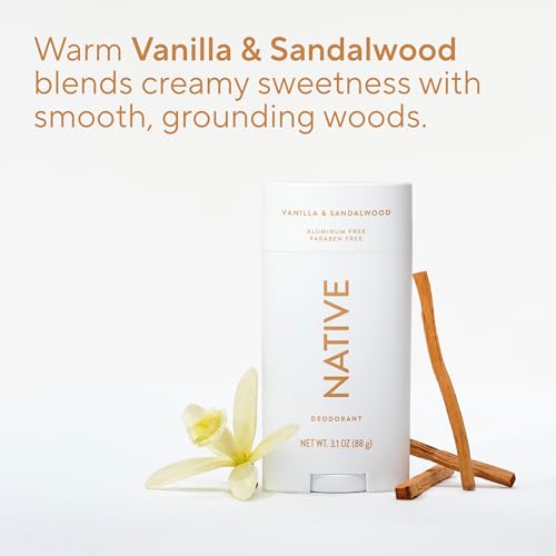 Image of Native Aluminum Free Deodorant, Vanilla & Sandalwood, Large Size Stick, 72 Hour Odor Control, for Women & Men, Contains Naturally Derived Ingredients, 3.1 oz