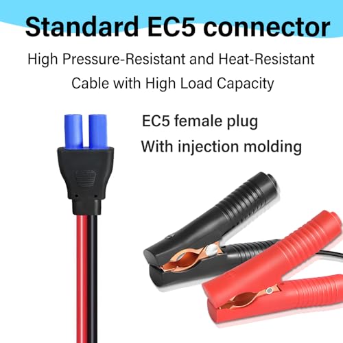 ZHOFONET 10AWG EC5 Jump Starter Cable with Battery Clamps,12V Alligator Clips to EC5 Connector Extension Charging Cable for Emergency Car Jump Starter Booster.(2FT) - Thumbnail 3